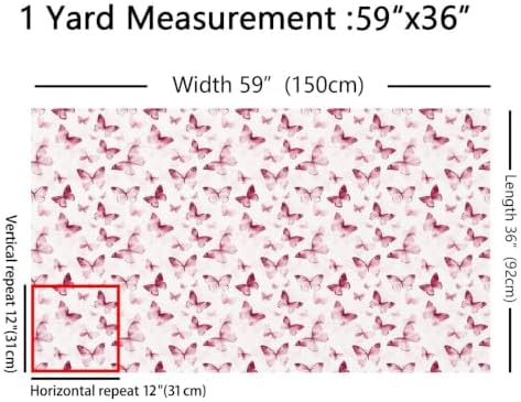 Butterfly Upholstery Fabric for Chairs Pink Butterflies Fabric by The Yard 181"x63", Rustic Aesthetic Animal Watercolor Beetles Outdoor Fabric