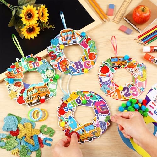 Hollowfly 48 Sets Back to School Crafts Kits, DIY Wreath with Stickers