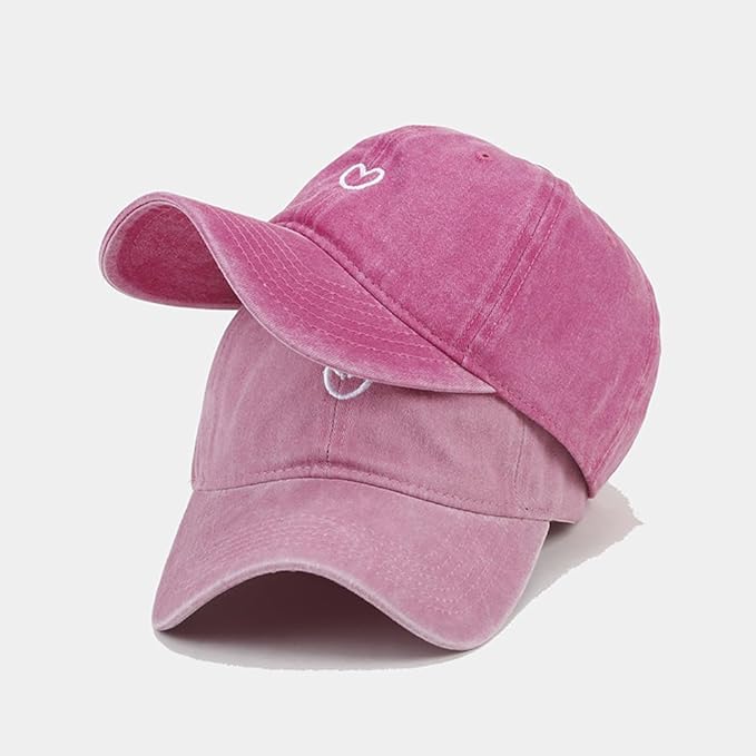 Cute Heart Hats for Women Vintage Washed Cotton Embroidered Baseball Cap Adjustable Low Profile Dad Hat