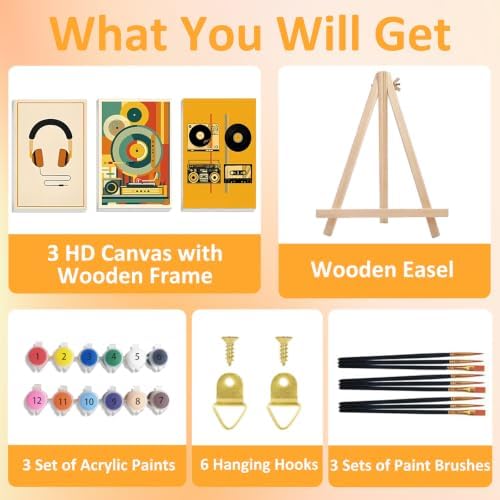 Mandun Music Paint by Numbers Kit for Adults, 3 Pack, 7.8x11.8 inch