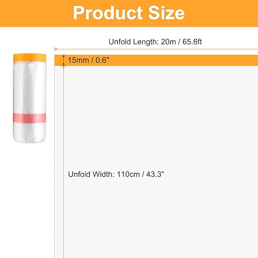 HARFINGTON 3 Rolls Pre-Taped Masking Film 43.3" x65.6ft Double Adhesive Tape - Image 2