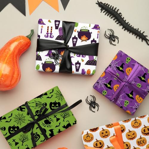 JarThenaAMCS 60Pcs Halloween Cotton Fabric Bundles 10 x 10 Inch Pumpkin Bat Ghost Black Cat Spider Web Precut Quilting Cotton Fabric Patchwork Squares for DIY Craft Sewing Party Decor