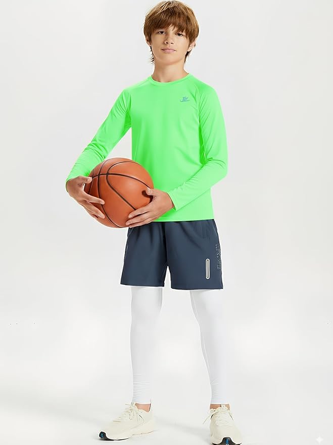 DEVOROPA Youth Boys Compression Thermal Shirt Long Sleeve Kids Fleece Baselayer Soccer Baseball Undershirt Slim/Regular/Husky