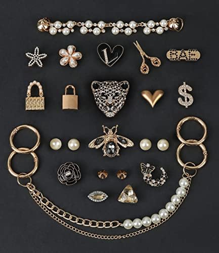ZOKUZO Chic Bling Shoe Charms Gold and Sliver Designer Jewels Pretty Cute Chains Decorations Accessories for Women Girl Adults