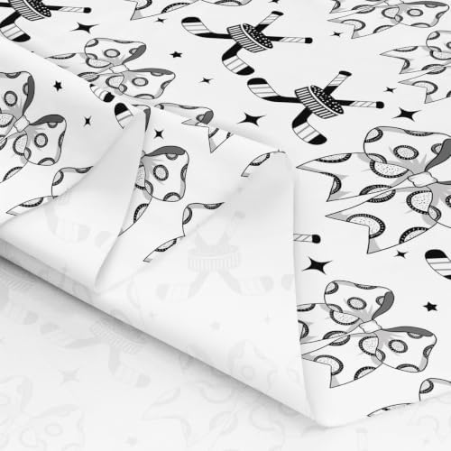 Ice Hockey Bow Upholstery Fabric for Chairs | Modern Ball Print Bowknot Outdoor Fabric by The Yard 109"x63", Sports Ball Game Hockey Puck Geometric Bow Tie Landscape Fabric