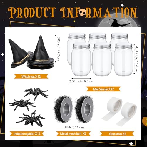 Mimorou 12 Set Halloween Candy Jars 8.5 oz Plastic Jars Craft Kit, Black