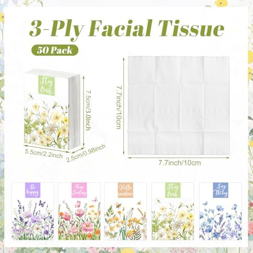 Outus 50 Pack Flower Travel Size Pocket Tissues, 400 Sheet Total