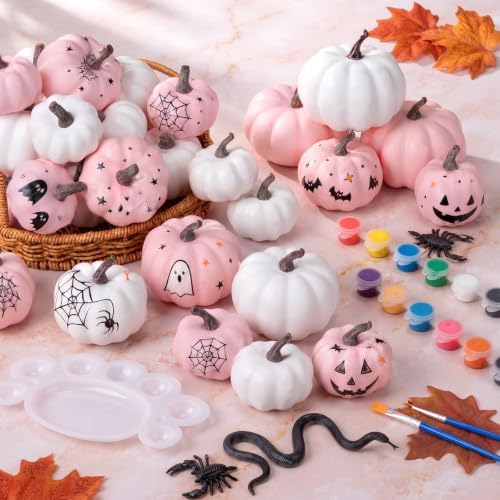 50 Pcs DIY Pumpkin Painting Kit for Fall Halloween 42 Foam Pumpkins Crafts