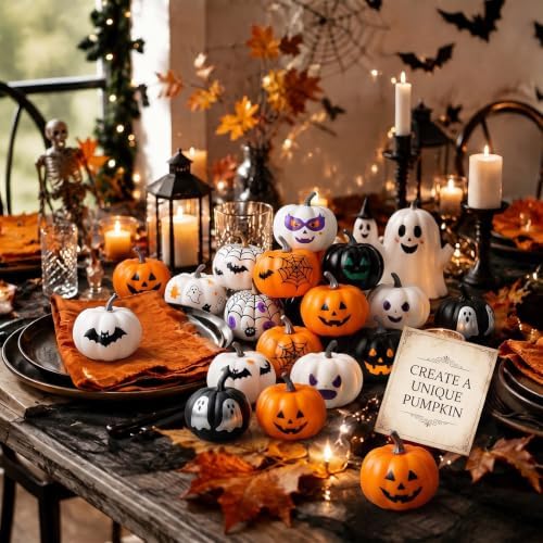 28 Pcs DIY Pumpkin Painting Kit for Fall Halloween 24 Foam Pumpkins Crafts