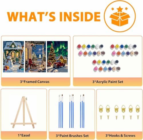 Axquilon 3 Packs Christmas Framed Paint by Numbers Kit for Adults 8x10 in