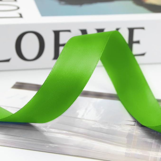 1 Inch 100 Yards Satin Ribbon Apple Green, Solid Color Fabric Ribbon - Image 8