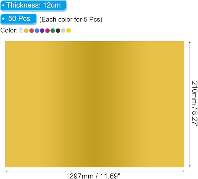 PATIKIL 11.7x8.3" Hot Stamping Foil Paper Sheet, 50 Sheets A4 Heat Transfer Hot - Image 2