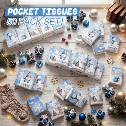 Outus 50 Pack Winter Christmas Travle Size Pocket Tissues Stocking Stuffers