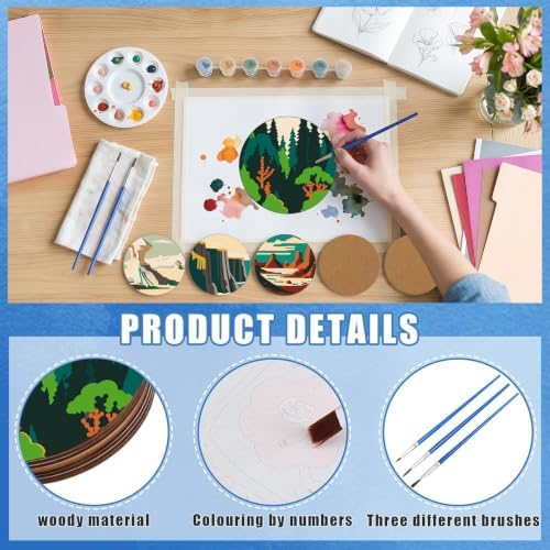 8 Pack Mountain Paint by Numbers Kits Coasters with Holder Cork Pads