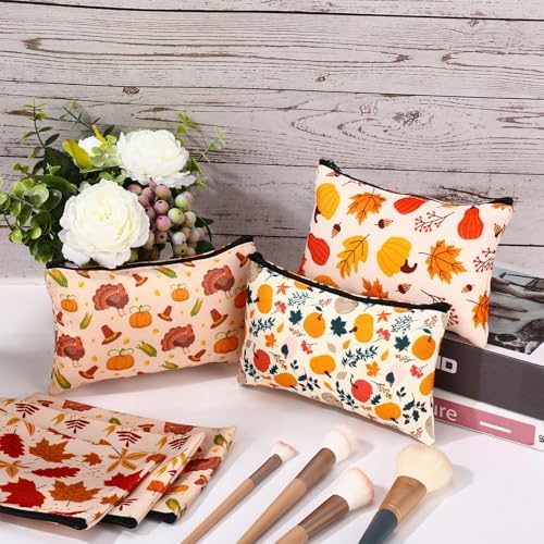Meanplan 24 Pcs Fall Makeup Bags Gift, Thanksgiving Day Cosmetic Bag Bulk