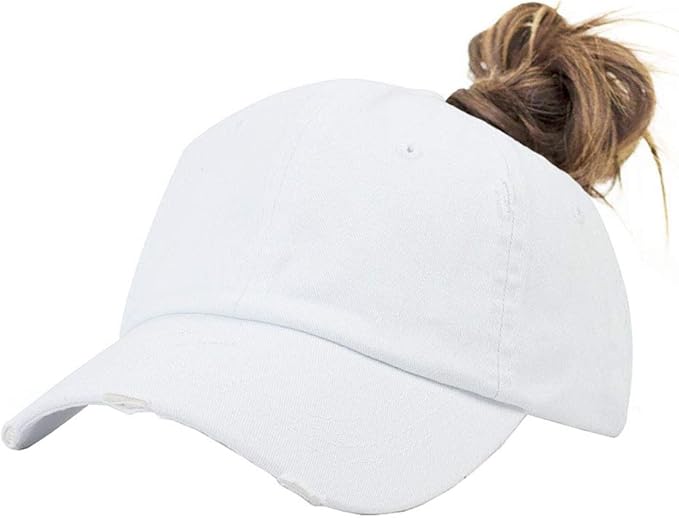 Eohak Ponytail Baseball Hat Distressed Retro Washed Womens Twill