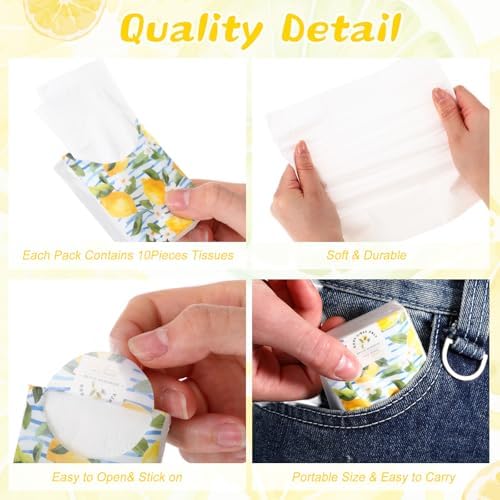 Outus 50 Pack Capri Lemons Party Favor, Travel Size Pocket Tissues