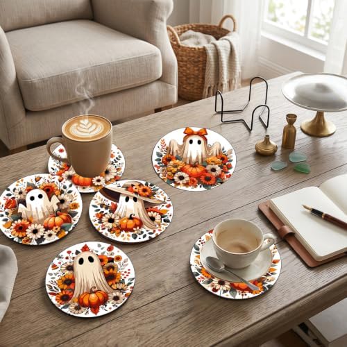 8 Pack Halloween Paint by Numbers Kits Coasters with Holder Cork Pads
