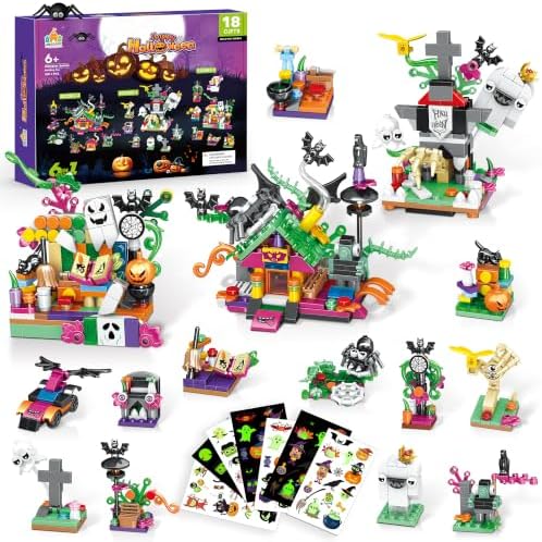 Halloween Building Blocks for Kids, 6-in-1 Toy Set, 18 Mini Packs, Ages 6+