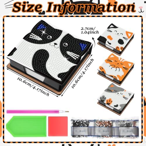 Saillong 4 Pcs Cat Diamond Art Note Box Kit Kitty Diamond Painting Memo Box