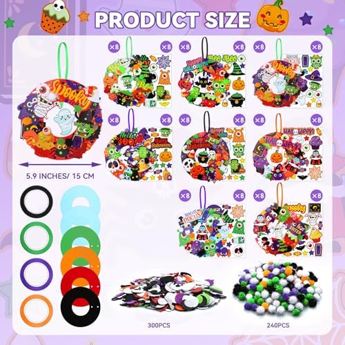 Hollowfly 48 Sets Halloween Wreath Craft Kits, DIY Boo Wreath with Stickers