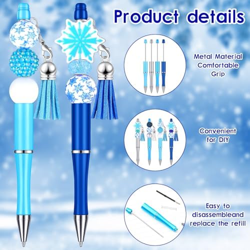 Jutom 12 Beadable Pens Kit 50 Beads 12 Tassels Snowflake Pendants