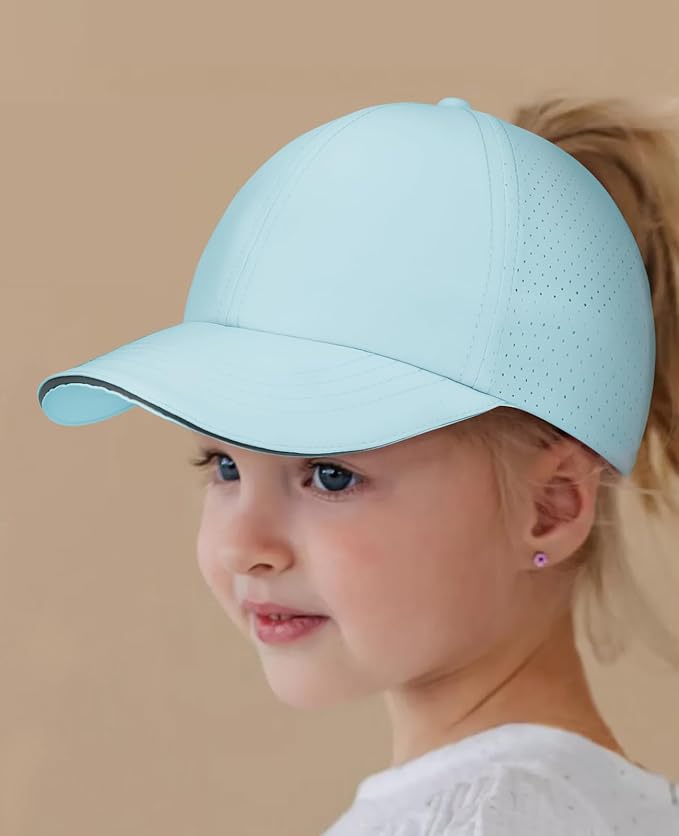 Little Girls Reflective Baseball Cap Criss Cross Ponytail Hat Kids Quick Dry Mesh Summer Sports Hat for Toddler Ages 3-8