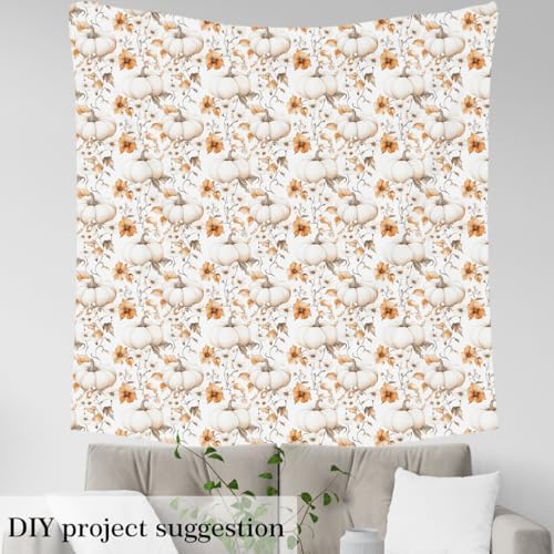 Autumn Pumpkin Fabric by The Yard Watercolor Retro Flowers Plants Fabrics for Sewing Supplies Botanical Pumpkin Rustic Style Fabric DIY Soft Polyester No Stretch 5 Yards,180" L x 59" W