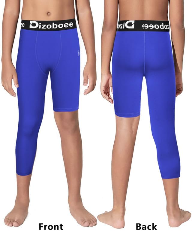 Youth Boys Compression Pants One Leg 3/4 Athletic Leggings for Sports Kids Basketball Tights Football Baseball Pants