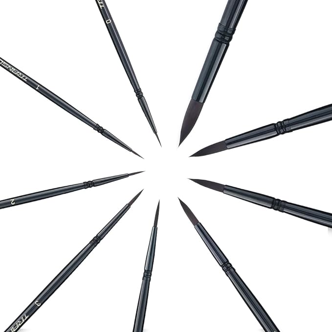 Transon Round Paint Brush Set 9pcs Synthetic Sable Hair - Image 6
