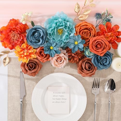 Floweroyal Artificial Flowers Fake Rose Flowers Dahlia with Stems for DIY Wedding Bridal Bouquets, Baby Shower, Floral Arrangement, Table Centerpieces, Home Decorations
