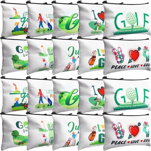 Eccliy 20 Pcs Golf Makeup Bags Bulk, 8x5 Inch Canvas Pouches with Zipper