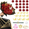 Red Glitter Flowers Bouquet, Fake Roses Bouquet 16 Pcs DIY Glitter Rose Bouquet Kits Birthday Gifts for Women Mom Mother's Day Anniversary Graduation