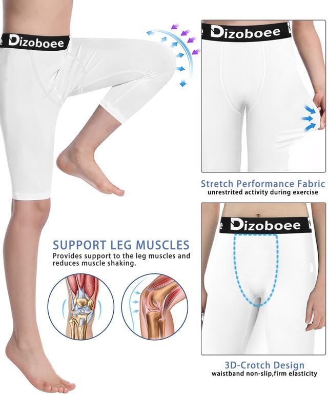 Youth Boys Compression Pants One Leg 3/4 Athletic Leggings for Sports Kids Basketball Tights Football Baseball Pants
