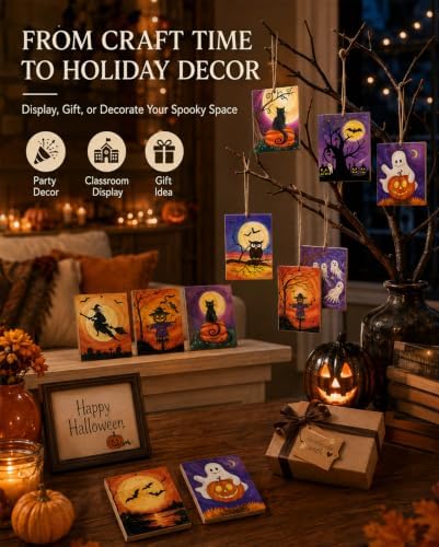 20 PCS Halloween Painting Crafts,Wooden Art Set for Party & Classroom Gifts