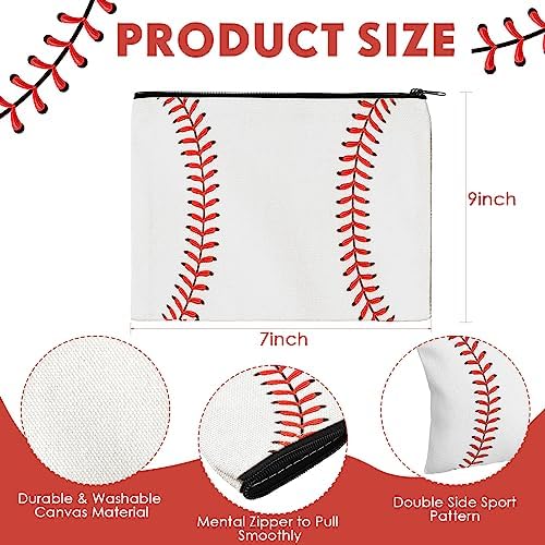 Eccliy 20 Pcs Baseball Makeup Bags Bulk Baseball Mom Gifts Sport Bags for Snacks Sport Goodie Pouch with Zipper Travel Canvas Gifts for Women Players Teams Lover Birthday Decorations