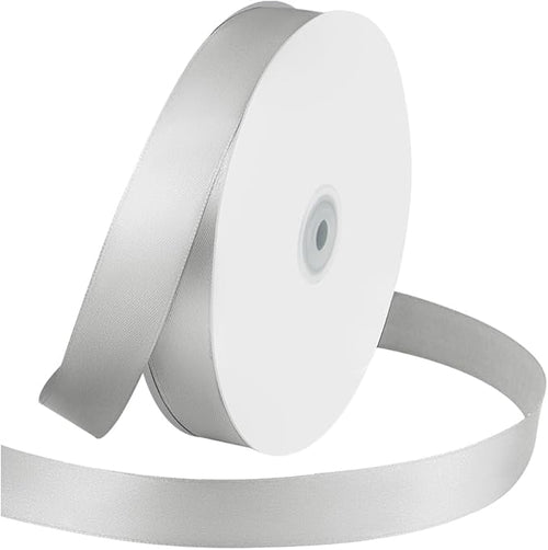 1 Inches x 100 Yards Polyester Satin Ribbon, Solid Color Silvery Satin Ribbon by KMERLIFE