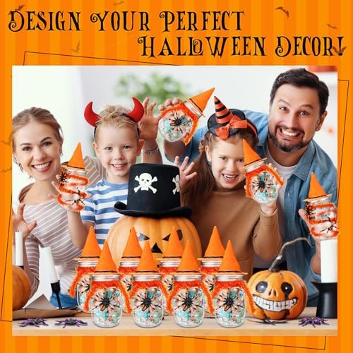 Mimorou 12 Set Halloween Candy Jars 8.5 oz Plastic Jars Craft Kit, Orange