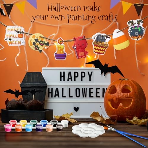 Seenelling 24 Sets DIY Painting Kits Paint Your Own Ceramics Monsters Ghost Unpainted Plaster Statues Arts and Crafts with Brush, Lanyard for Classroom Kid DIY Paint Craft Kit(Fun)