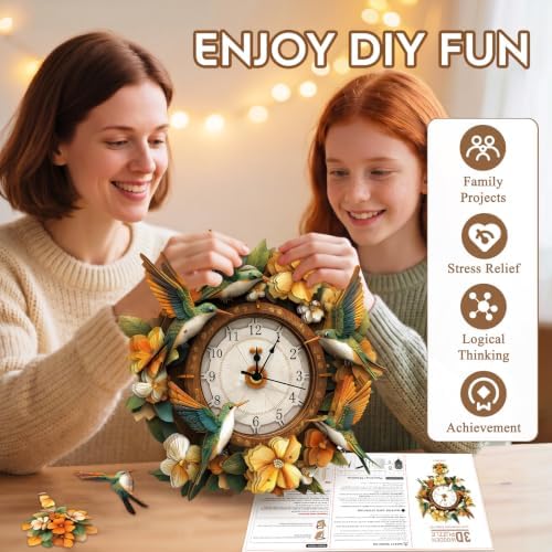 3D Puzzles for Adults Wooden Hummingbird Puzzle Clock Adult Crafts