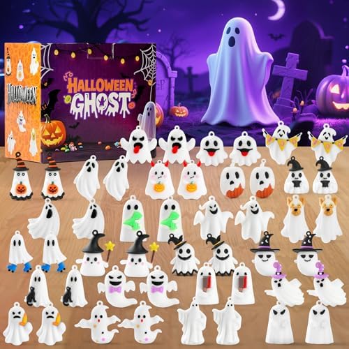 Ghost Figures 48 Pcs - Halloween Party Favors, 1.6" Mini Ghost Figures for Dollhouse Decor, Trick or Treat Gift for Kids Gifts for Boys, Girls, Teens