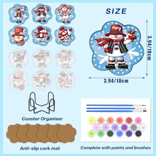 6 Pack Christmas Paint by Numbers Kits Coasters with Holder Cork Pads