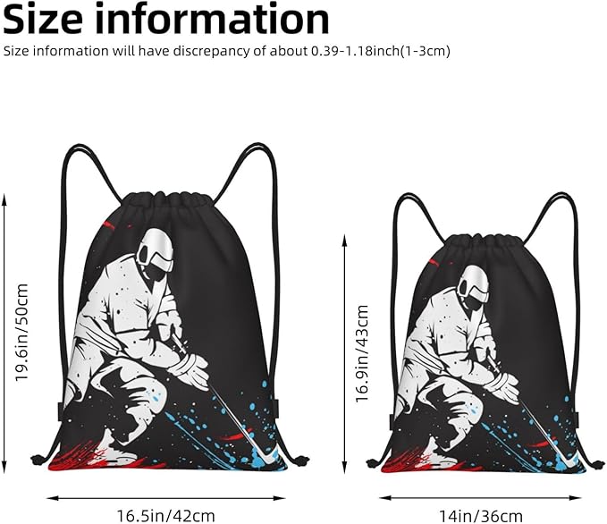 Sports-Themed Drawstring Bags with Printing a Playing Hockey Man Pattern, Kids Adults Drawstring Backpack Casual Knapsack Unisex, Black Shoulders Rucksack Bags for Gym Travel Swimming Yoga, Small
