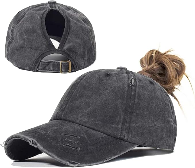 Eohak Ponytail Baseball Hat Distressed Retro Washed Womens Twill