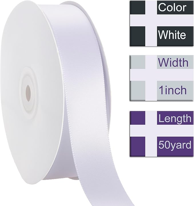 1 Inch White Ribbon, 50 Yards Craft Polyester Satin Ribbon Perfect - Image 2