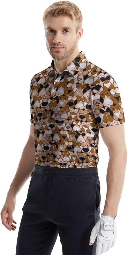 HUURAY Funny Golf Polos for Men Funny Print Short Sleeve Shirts Quick Dry Polo Shirts Hawaiian Shirt Performance Golf Outfits