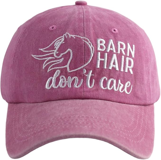 Barn Hair Don't Care Hat, Embroidered Adjustable Wash Cotton Baseball Cap, Horse Lovers Gifts for Women Men