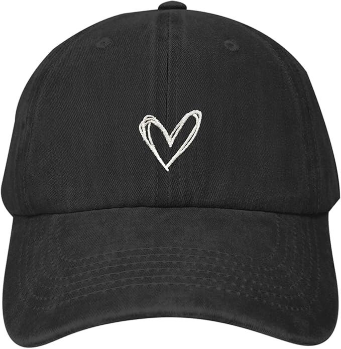 Pairxily Vintage Heart Embroidered Baseball Cap Distressed Adjustable Hat for Women Low Profile Dad Hats Unisex Cotton Cap