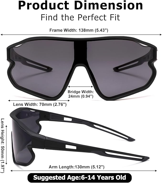 Kids Baseball Sunglasses - Youth Baseball Sunglasses for Boys Girls - Sports Softball Shades Age 6-14