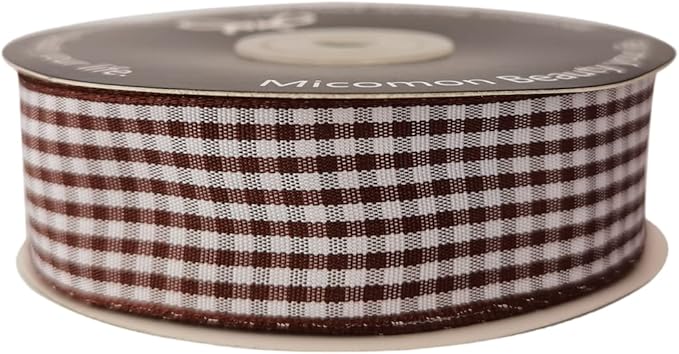 Brown Gingham Plaid Checked Ribbon 25 Yard Each Roll 100% Polyester - Image 3